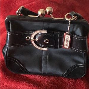 Cute Black Satin and Leather Coach bag with Bling!